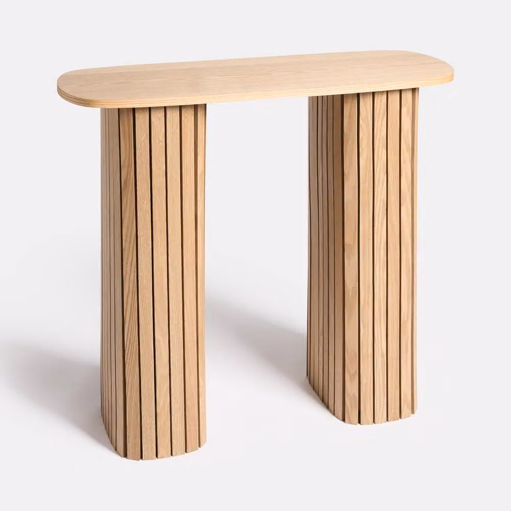 OHS Madison Ribbed Engineered Wood Console Table in Light Brown – 3