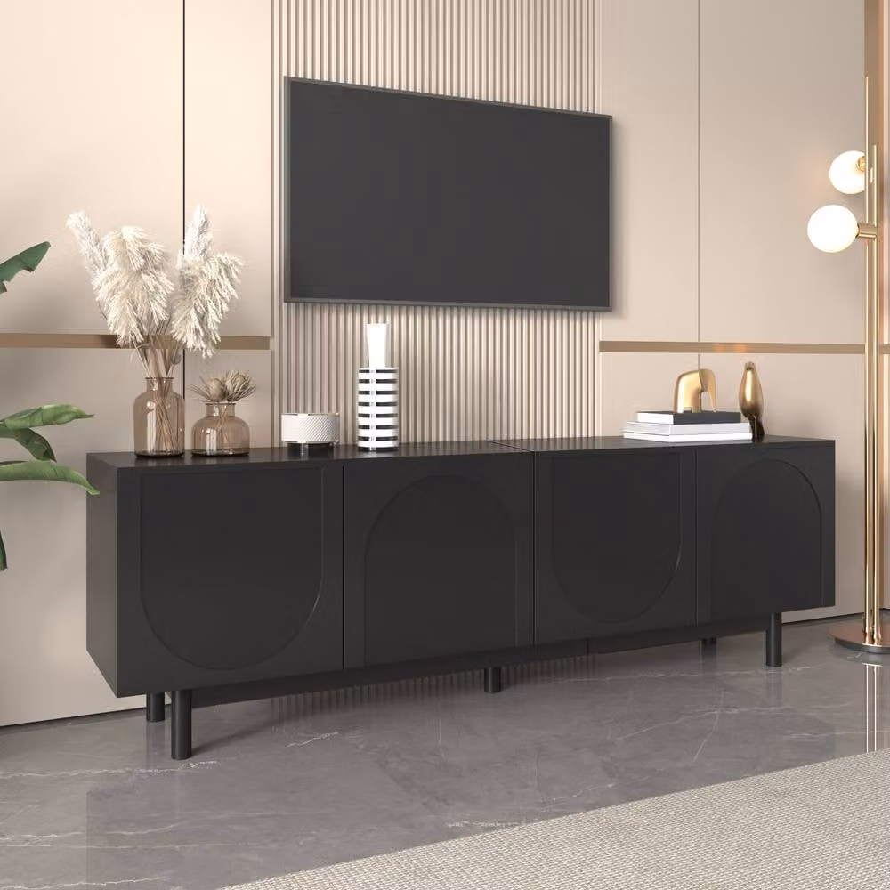 Matteo Modern Black TV Cabinet with Adjustable Shelves, W/D/H: 175.0 x 38.0 x 56.0 cm – 2