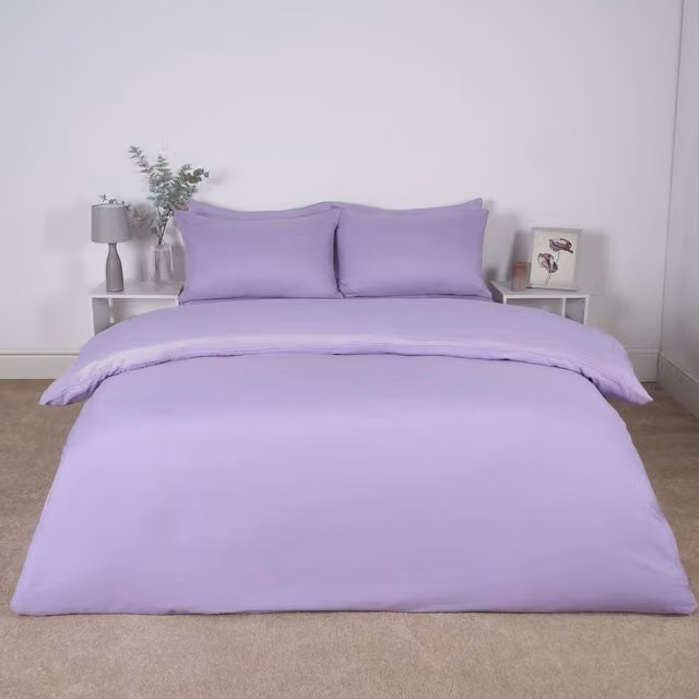 Brentfords Reversible Plain Purple Microfibre Bedding Set with Pillowcase, W: 140 cm, L: 200 cm