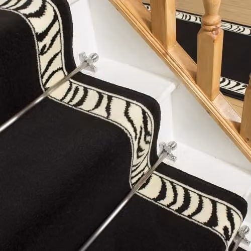 runrug Zebra Border Stair Runner Carpet in Black and Multicolour, W: 60 cm, L: 480 cm – 4