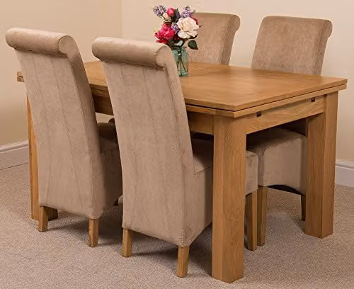 Thats Furniture Richmond Oak Extending Dining Table and 4 Montana Beige Fabric Chairs Set