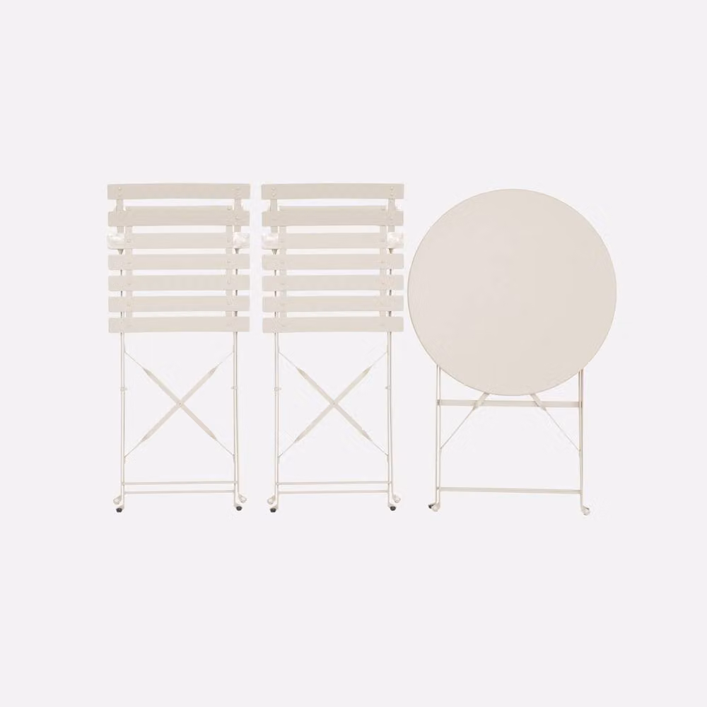 sweeek Round Folding Metal Bistro Garden Table and 2 Chairs Set in Beige, W/D/H: 60 x 60 x 71 cm – 1
