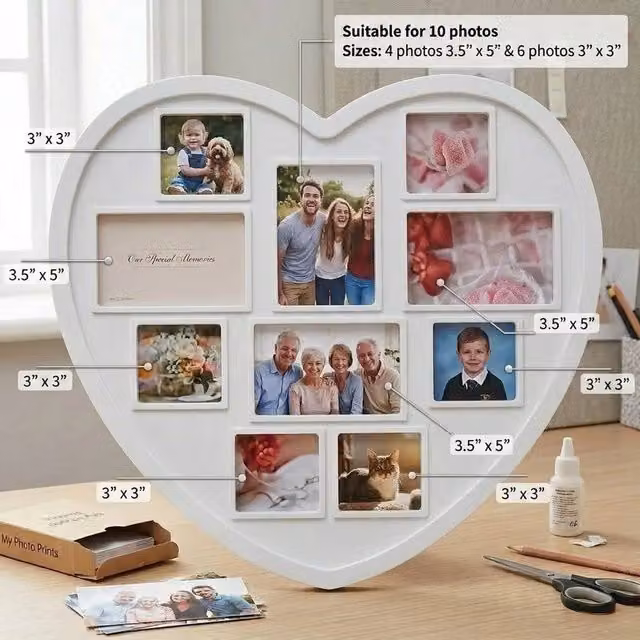 FLAVORA 10-Piece Heart Shaped Hanging Wall Multi White Picture Frames – 1