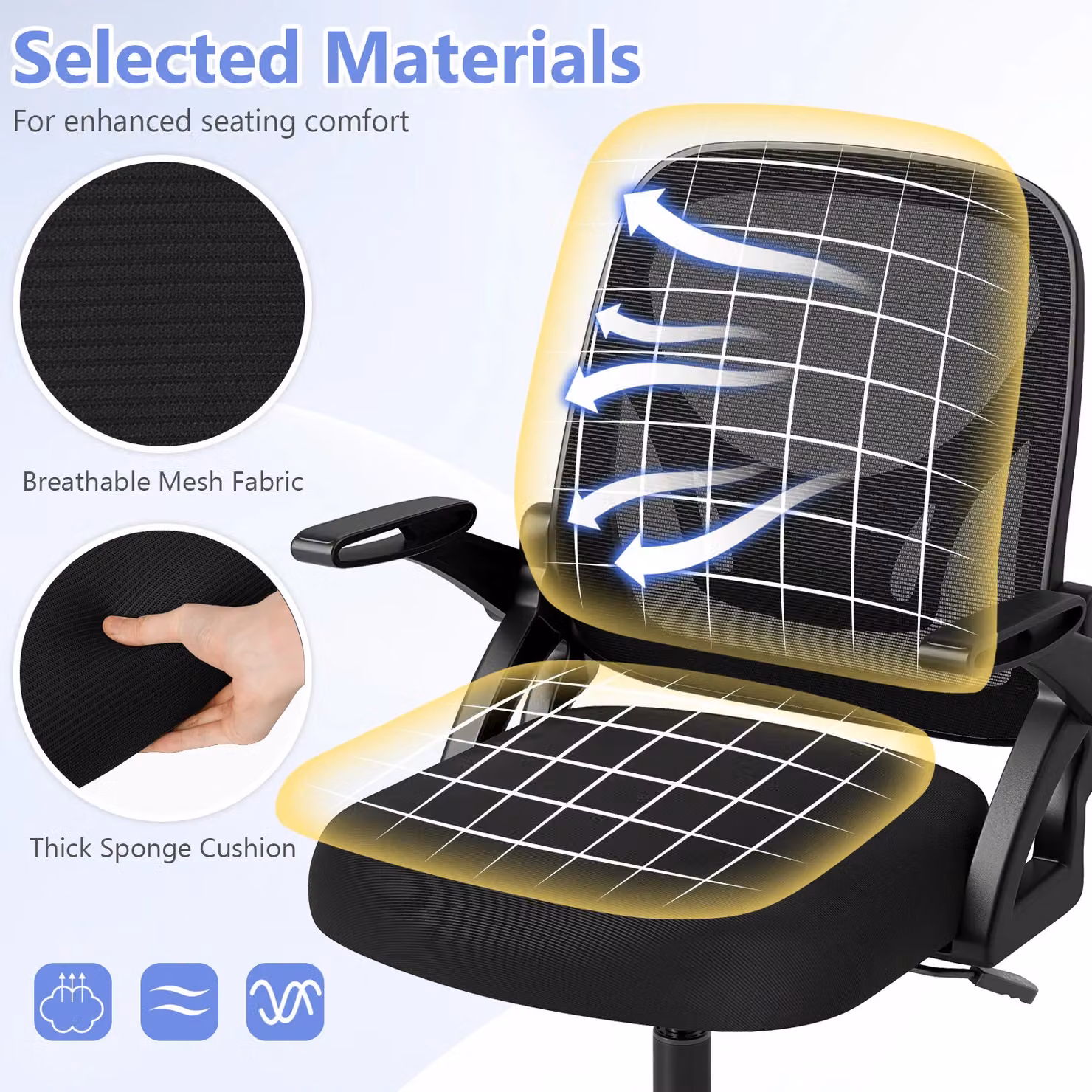 Gymax Black Fabric Swivel Mesh Office Chair with Adjustable Height and Flip-up Arms – 4