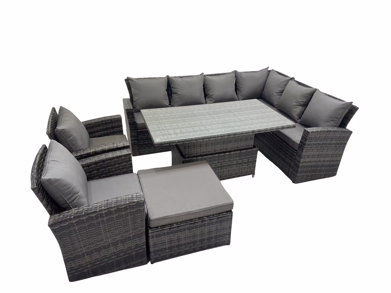 Fimous 9 Seat Rattan Garden Furniture Corner Sofa Set with Large Footstool in Dark Grey – 2