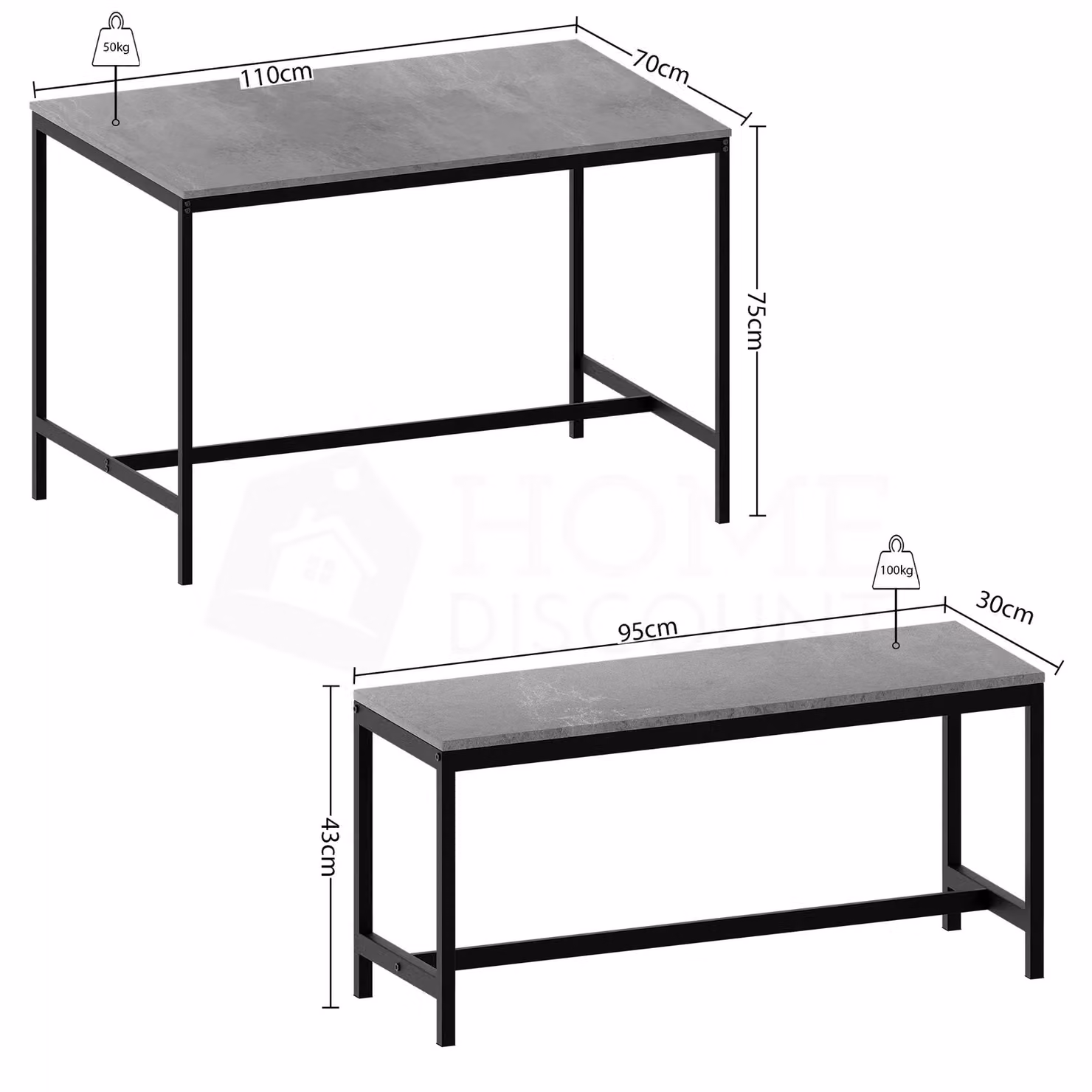 Vida Designs Roslyn 4 Seater Dining Table and Bench Set in Grey – 2