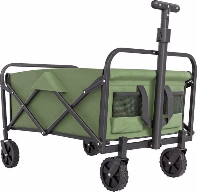 Outsunny Green Heavy Duty Festival Trolley with Wheels and Adjustable Handle, 62L Collapsible Folding Garden Wagon with Carrying Bag