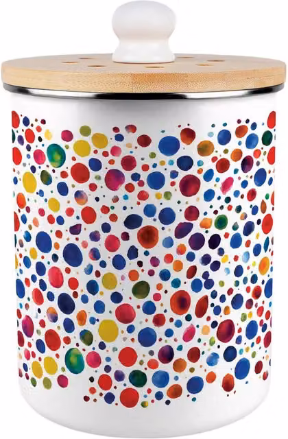 Purely Home Paint Dots Metal Food Waste Caddy with Flip Lid, 2L, Red and Multicolour