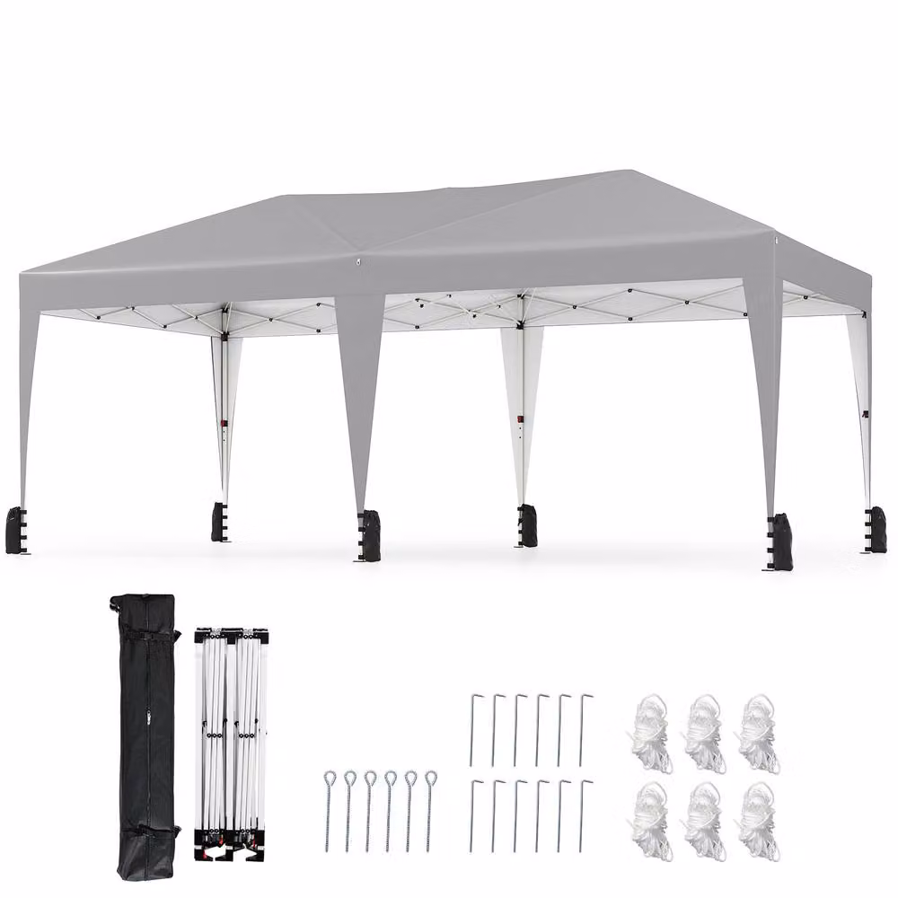 Costway Pop up Canopy Tent Foldable Patio Shelter with Wheeled Bag, Grey, W: 590 cm, D: 300 cm, H: 266 cm – 2