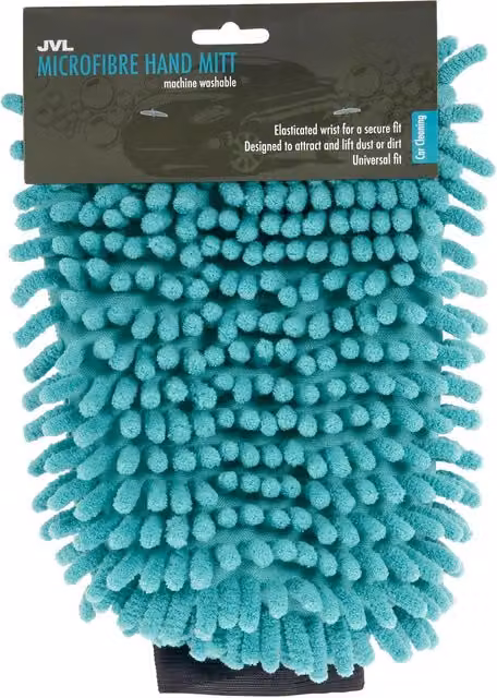 JVL Car Care Cleaning Range Microfibre and Chenille Hand Mitt with Elasticated Cuff, Turquoise, Petrol and Grey, W/D/H: 23.5 x 16 x 2 cm