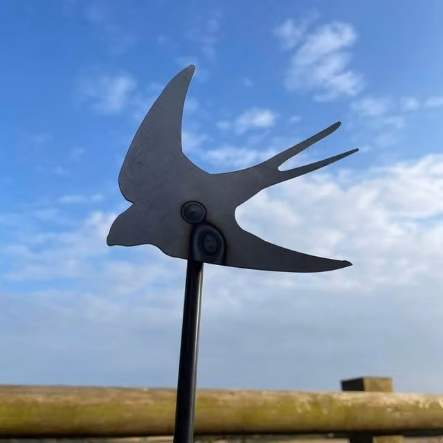 Poppyforge Swallow Metal Garden Decorations on 5 Feet Pole, Pack of 3, W13 x H165 cm