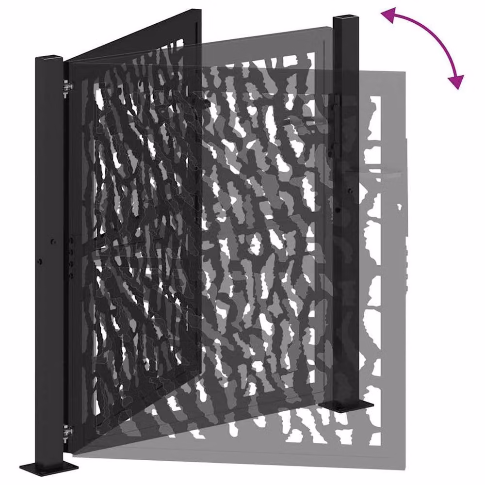 Berkfield Home Beautiful Garden Gate in Black Steel with Trace Design, W: 105 cm, H: 106 cm – 6