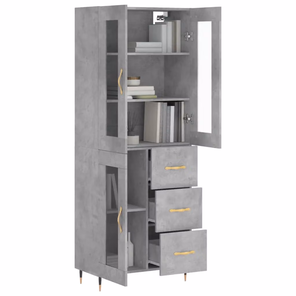 Berkfield Home Modern Highboard in Concrete Grey with Glass Doors, W: 69.5 cm, D: 34 cm, H: 180 cm – 2