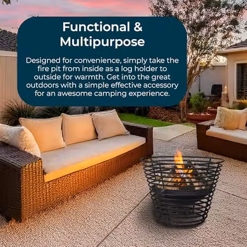 Jack Stonehouse Black Steel Outdoor Fire Pit Basket for Wood Burning – 4