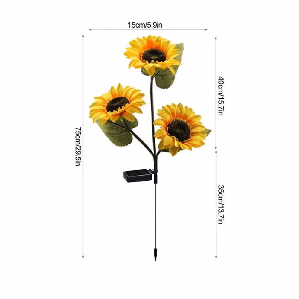 Garden Greatness 3 Head Solar Sunflower Garden Light, Multicolour and Yellow LED Outdoor Stake – 3