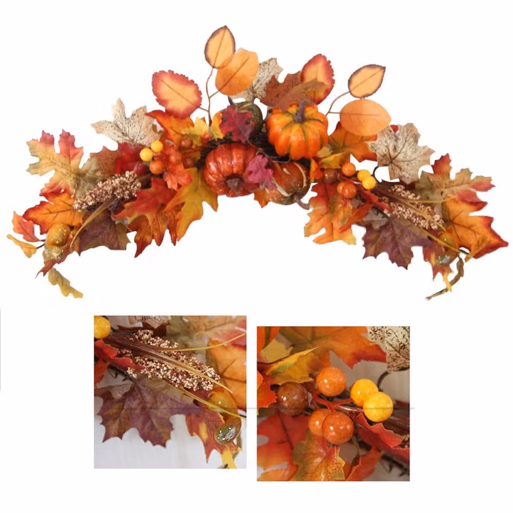 Garden Sanctuary Orange Artificial Autumn Maple Leaves Hanging Swag for Halloween and Thanksgiving Decor – 4