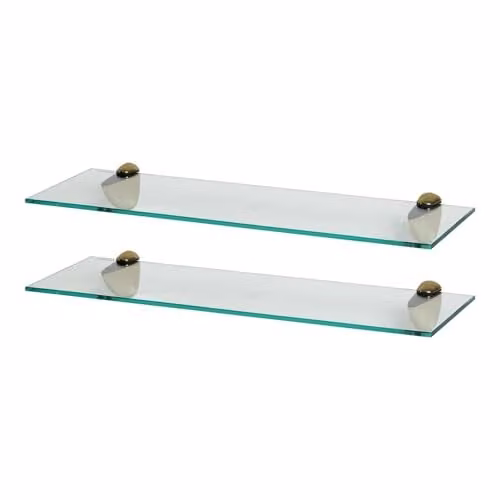 Harbour Housewares 2x Floating Glass Bathroom Shelves, Gold and Transparent, W: 60 cm, D: 13 cm, H: 2 cm – 1