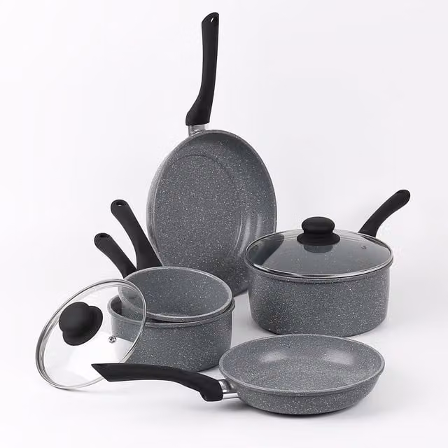 Durastone 5 Piece Non-Stick Carbon Steel Pan Set with Glass Lids, Grey