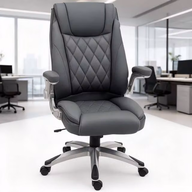 ERGOVEXA Executive Swivel Office Chair in Grey Faux Leather with Armrests