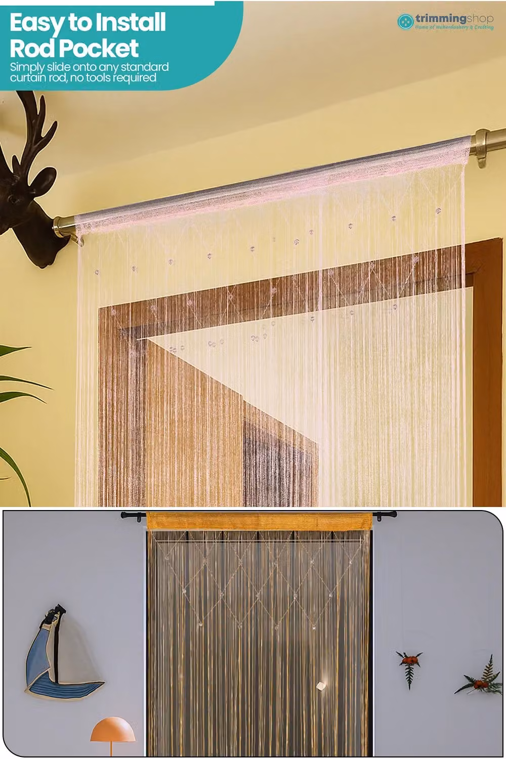 Neel Blue String Beaded Panel Curtain in Pink and Gold, W: 100 cm, H: 200 cm – 2