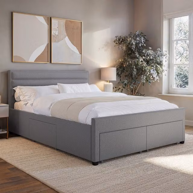 Flair Upholstered Fabric Ottoman Double Bed in Grey