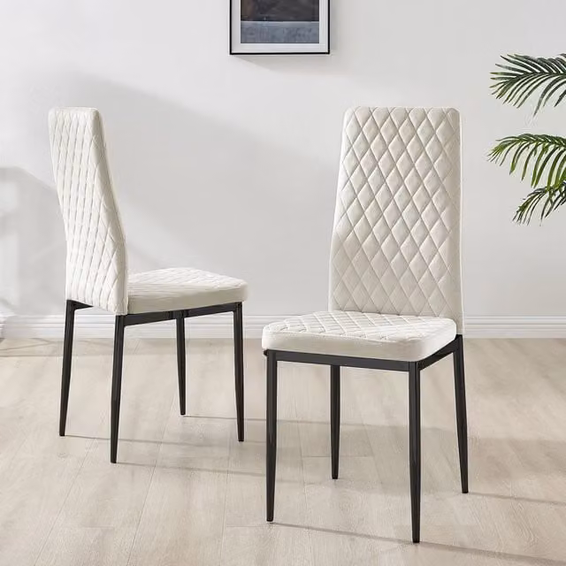 FurnitureboxUK Set of 6 Milan Velvet Dining Chairs in Cream with Black Legs
