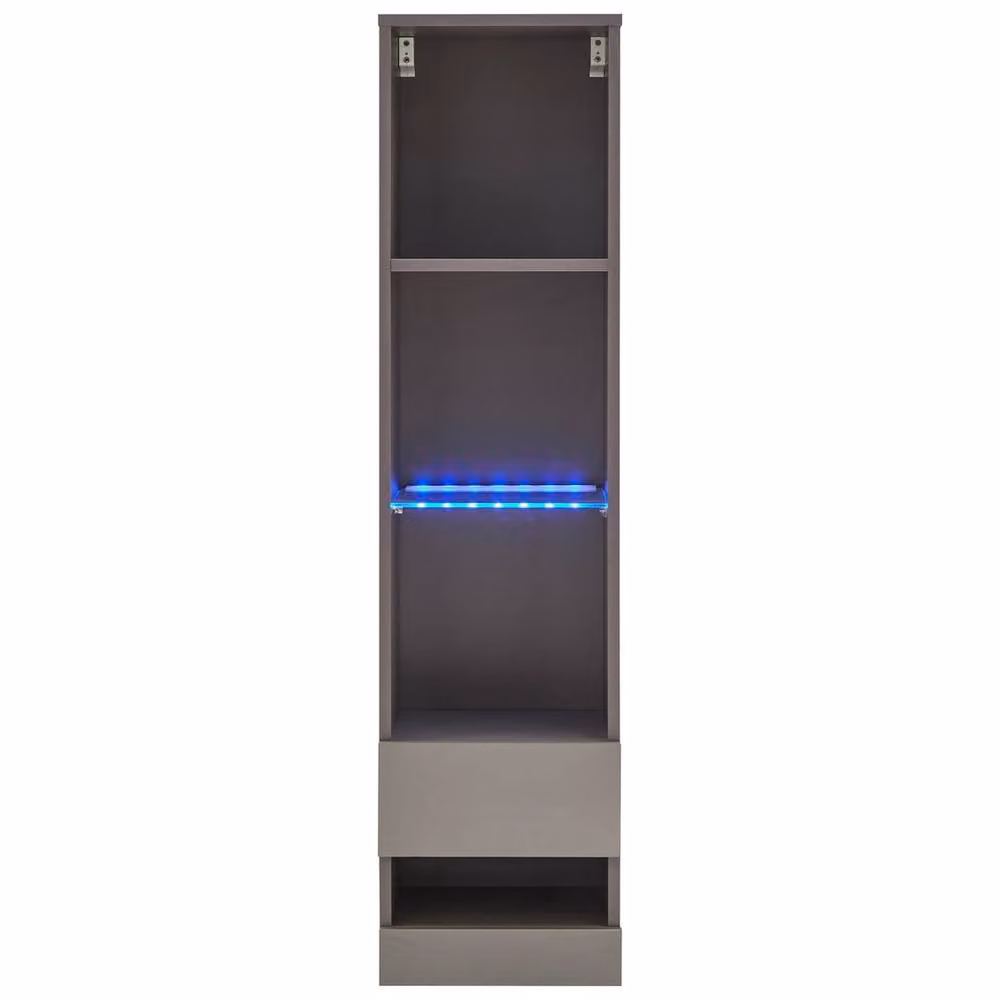 FORGEVIO Modern Tall LED Display Cabinet with Integrated Lighting and Hinged Doors in Black and Grey – 2