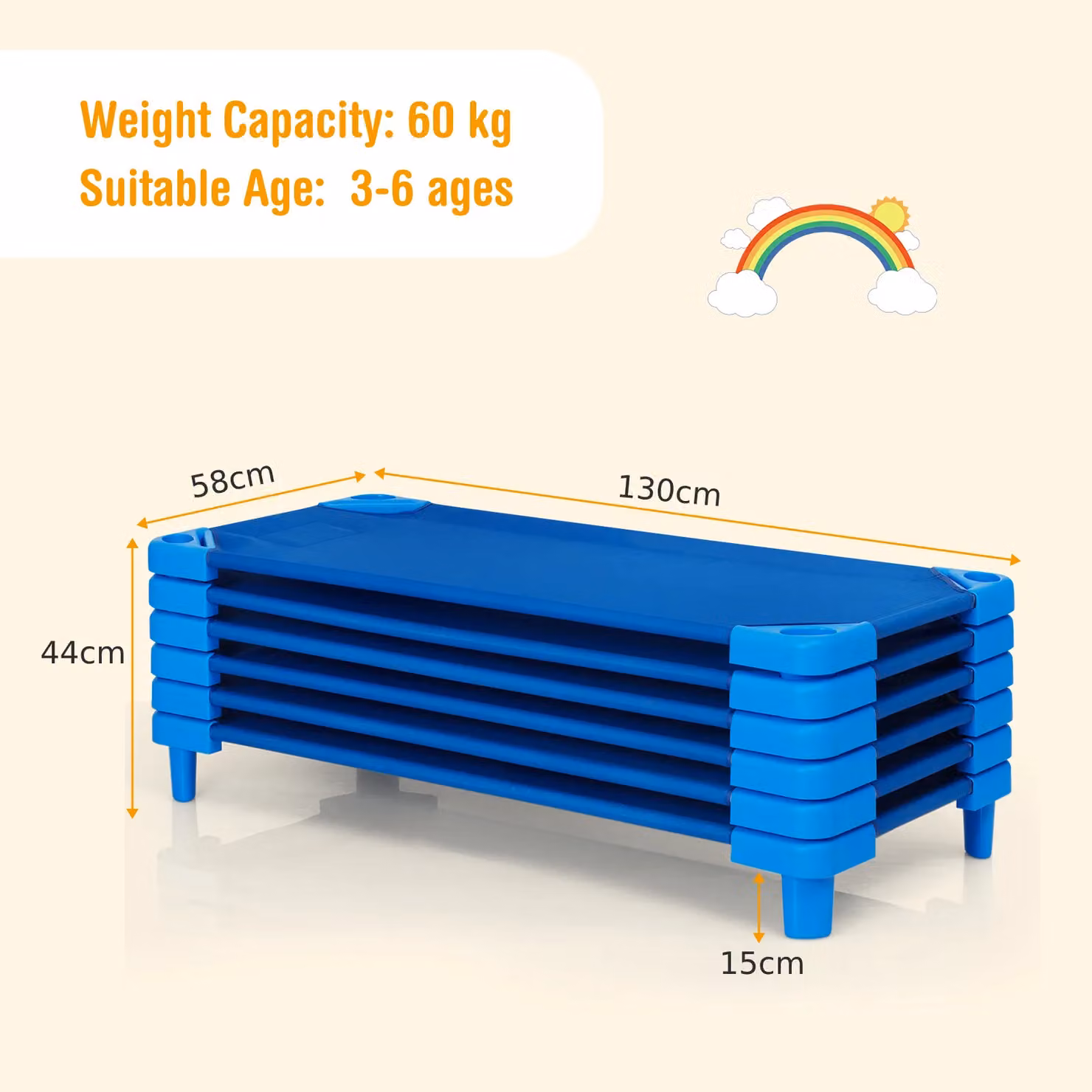 Costway 6-Piece Stackable Naptime Cot Toddler Daycare Rest Mats in Blue, W/D/H: 90 x 190 cm – 2
