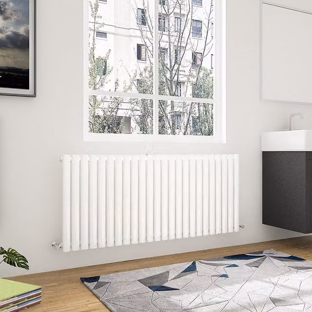 AicaBathroom Horizontal Oval Column Radiator Central Heating Steel, White, W: 141.6 cm, H: 60 cm