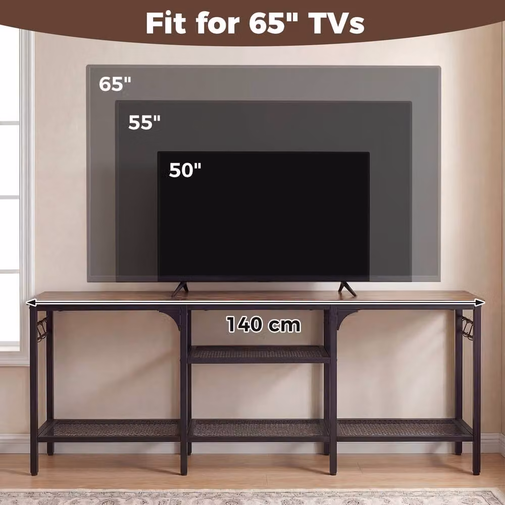 Gymax Industrial TV Stand and Media Console Table with Metal Mesh Shelves in Brown for up to 65 inch TVs – 2