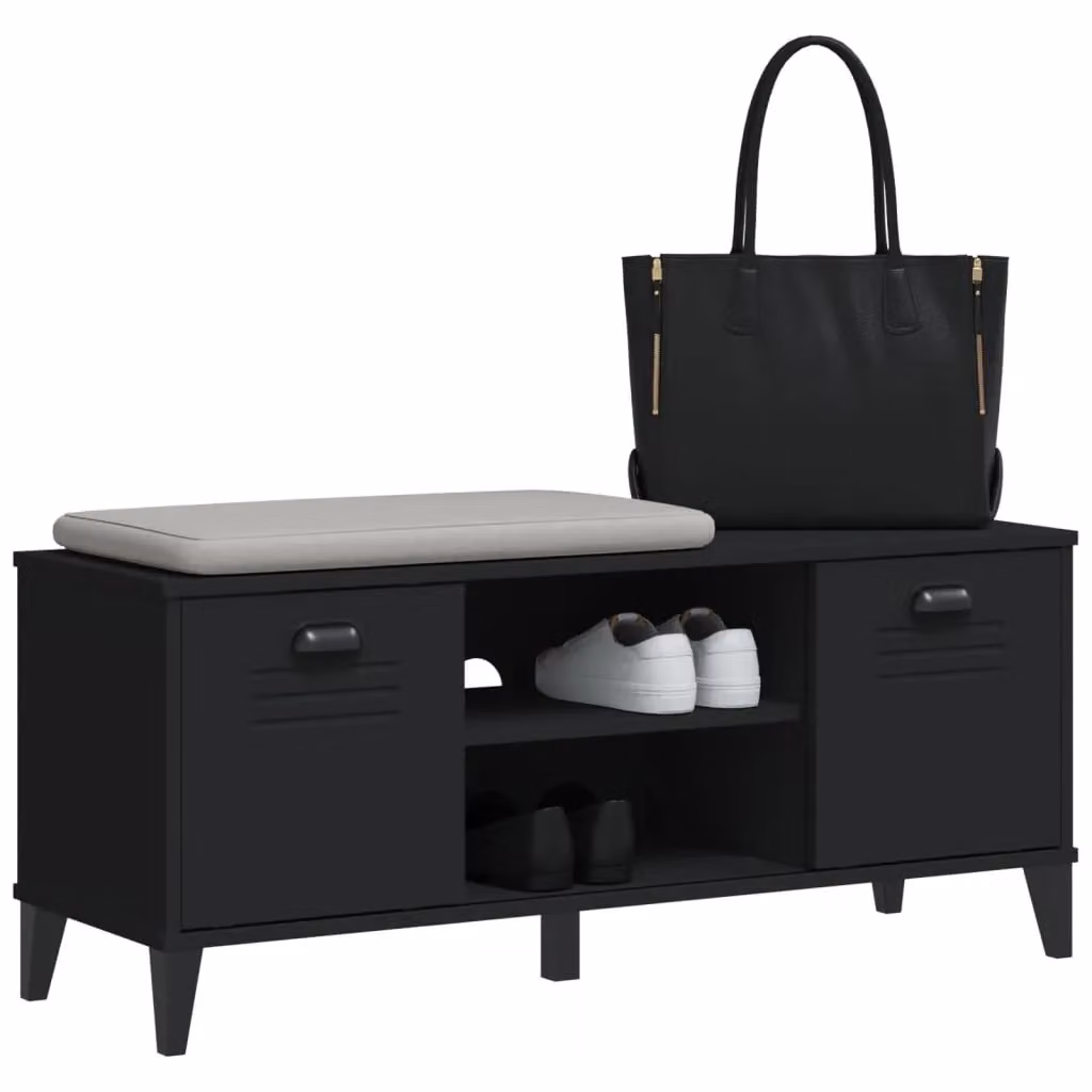Berkfield Home VIKEN Shoe Bench in Black Solid Pine Wood, W/D/H: 106 x 35 x 45 cm – 3