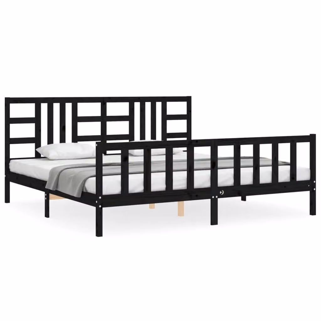 Berkfield Home Solid Wood Pine Bed Frame with Headboard in Black, 200 x 200 cm – 2