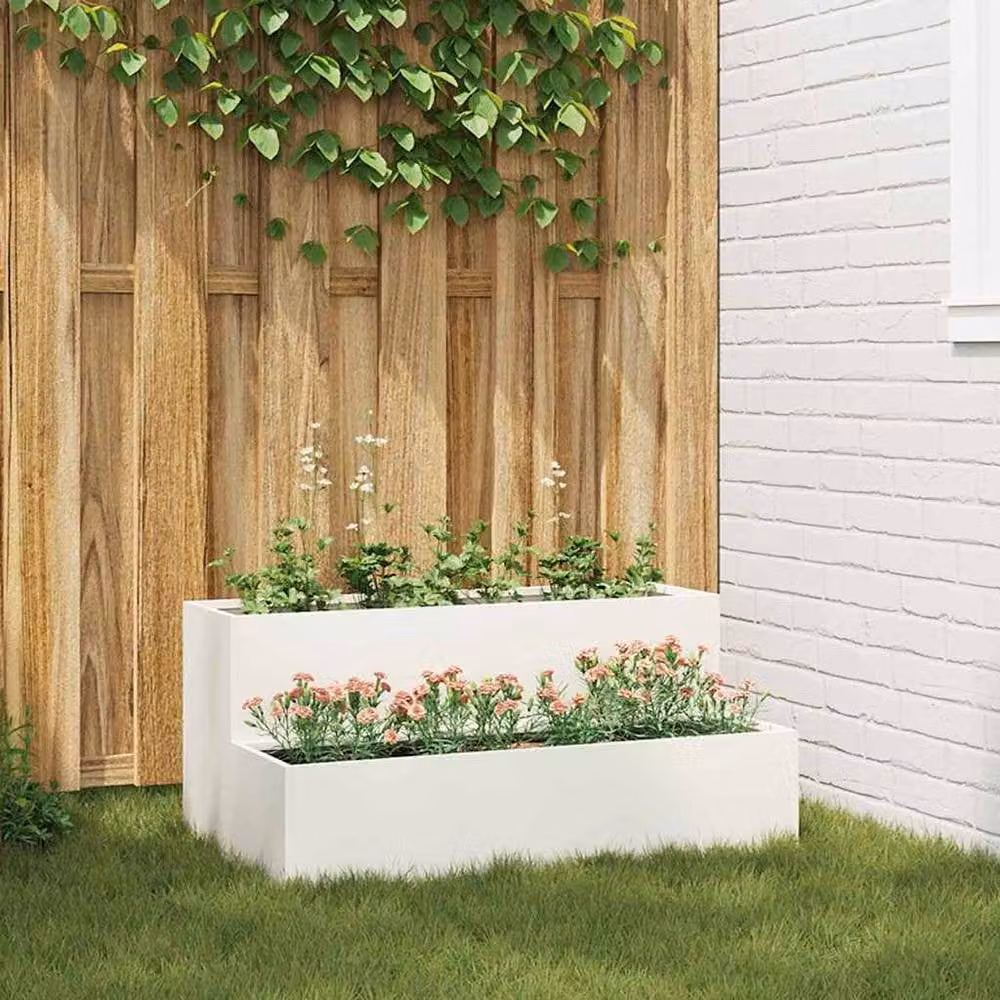 Berkfield Home 2-Tier Garden Planter in White Steel, W: 100 cm, D: 60 cm, H: 45 cm – 2