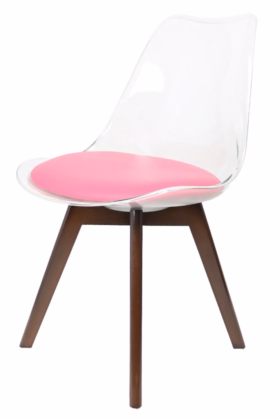 Fusion Living Soho Dining Chair with Clear Plastic Seat and Dark Beech Wood Legs in Bright Pink – 2