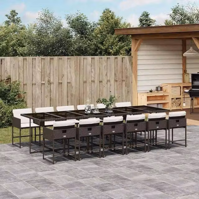 Berkfield 13 Piece Brown PE Rattan Foldable Garden Dining Set