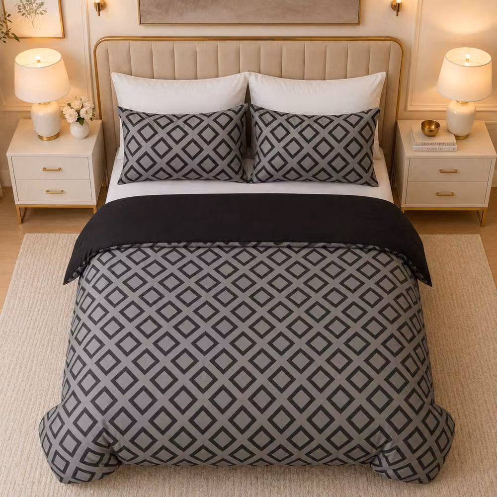 Grace Bedding Premium Soft Microfibre Duvet Cover and Pillowcase Set in Grey, Oeko-Tex Certified, W/D/H: 200 x 220 cm with 2 x 140 x 200 cm Pillowcases – 5