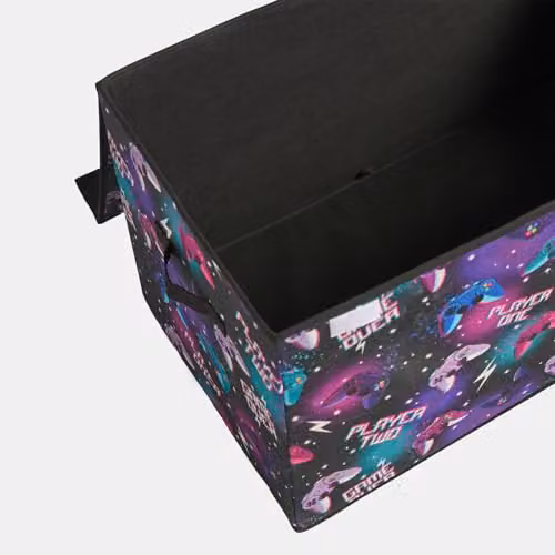 OHS Printed Foldable Fabric Storage Box and Toy Organiser with Lid in Purple, W/D/H: 37.0 x 64.0 x 37.0 cm – 3