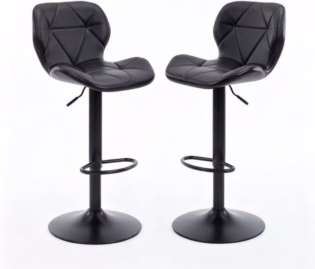 Alivio Set of 2 Modern Faux Leather Adjustable Bar Stools with Backrest and 360 Degree Swivel in Black – 1