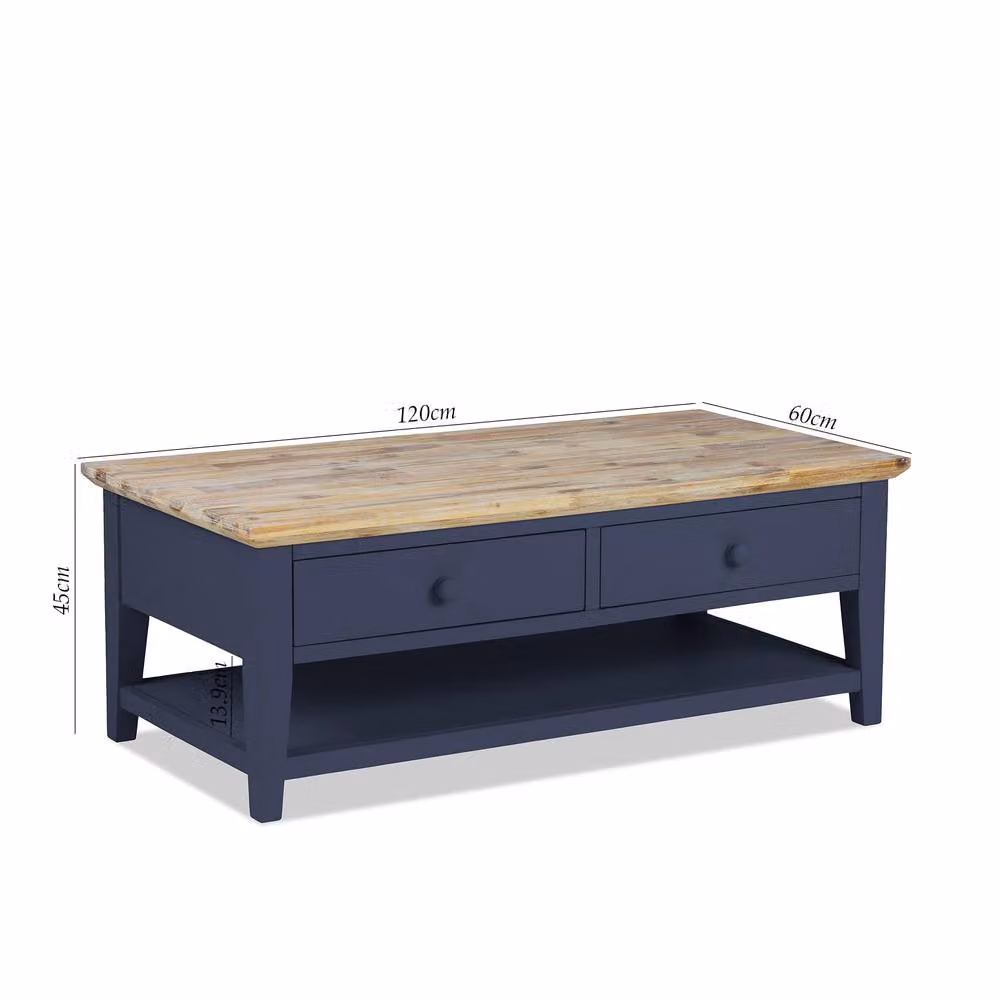 Statement Furniture Florence Navy Blue Acacia Wood Coffee Table with Drawers – 2