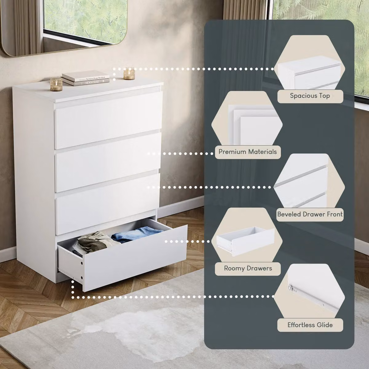 Vida Designs Denver 4 Drawer Chest of Drawers in White – 3