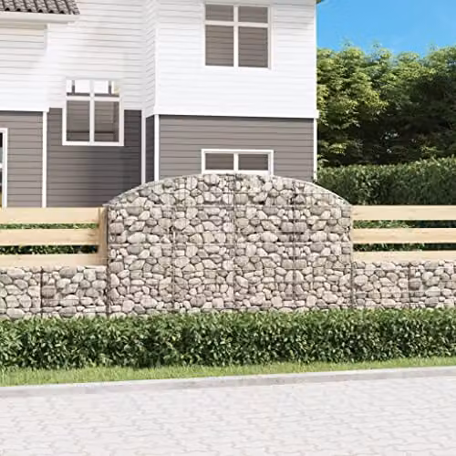 vidaXL Arched Gabion Basket Garden Planter and Retaining Wall, Silver Galvanised Steel, W: 200 cm, D: 30 cm, H: 120/140 cm – 2
