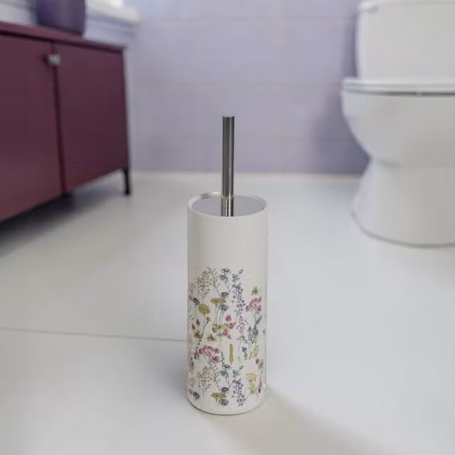 Showerdrape Meadow Wild Flowers Floral Ceramic Freestanding Toilet Brush in White