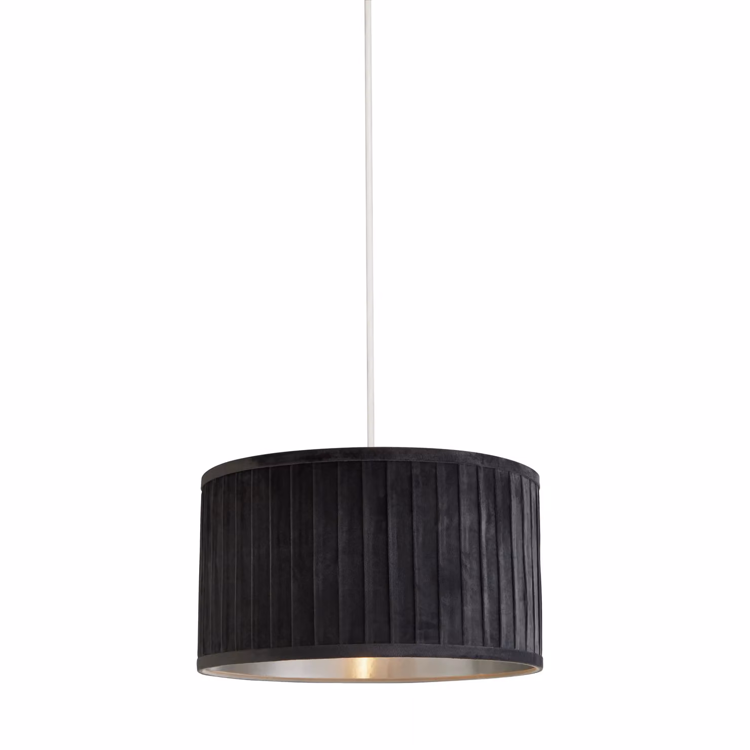 Lighting Collection Pleated Grey Velvet Cylinder Lamp Shade with Silver Inner, Diameter: 30 cm – 3