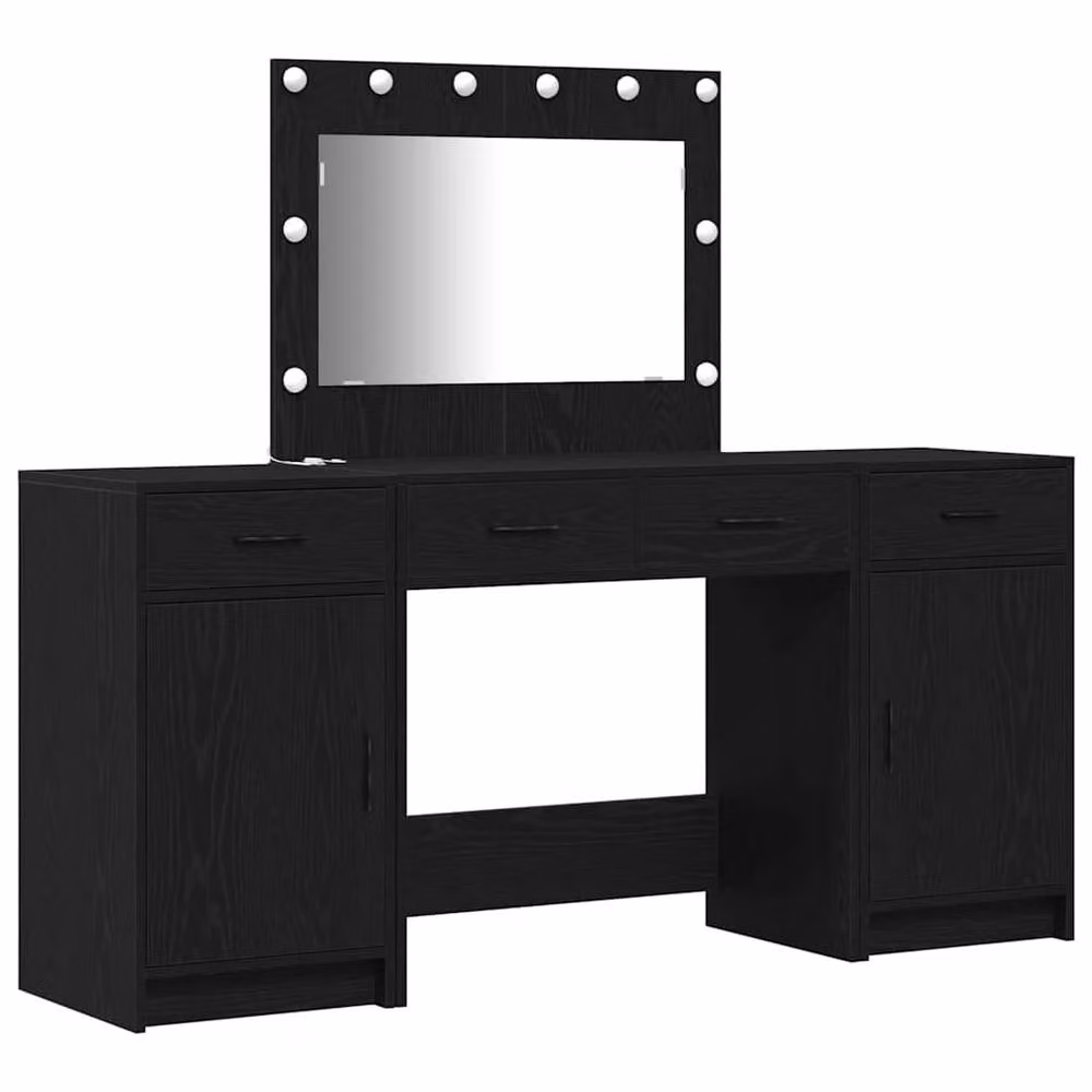 Berkfield Home 3-Piece Hollywood LED Dressing Table Set in Black Matt MDF – 2