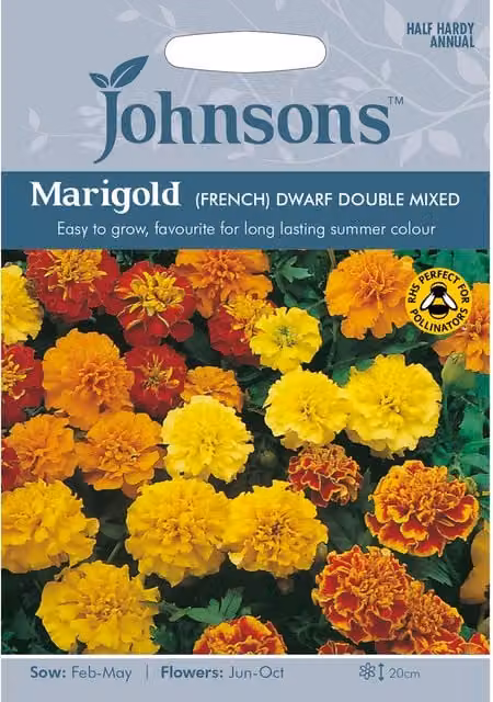 Johnsons Marigold French Dwarf Double Mixed Flower Seeds, Multicolour Orange