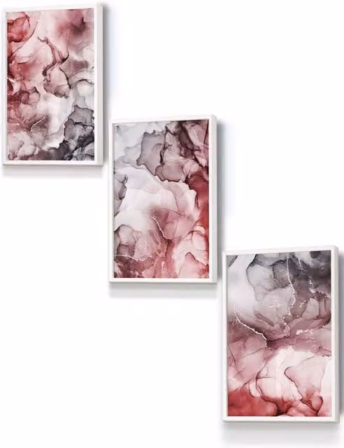 ARTZE Abstract Floral Fluid Framed Wall Art in Red, Grey and White, W: 33 cm, H: 45 cm, D: 0.2 cm