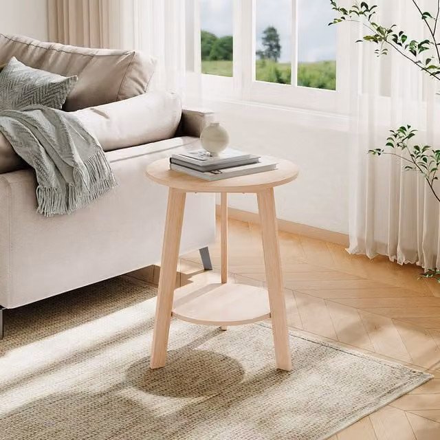 Lifeideas 2 Tier Round Wooden Coffee Table in Brown and Beige