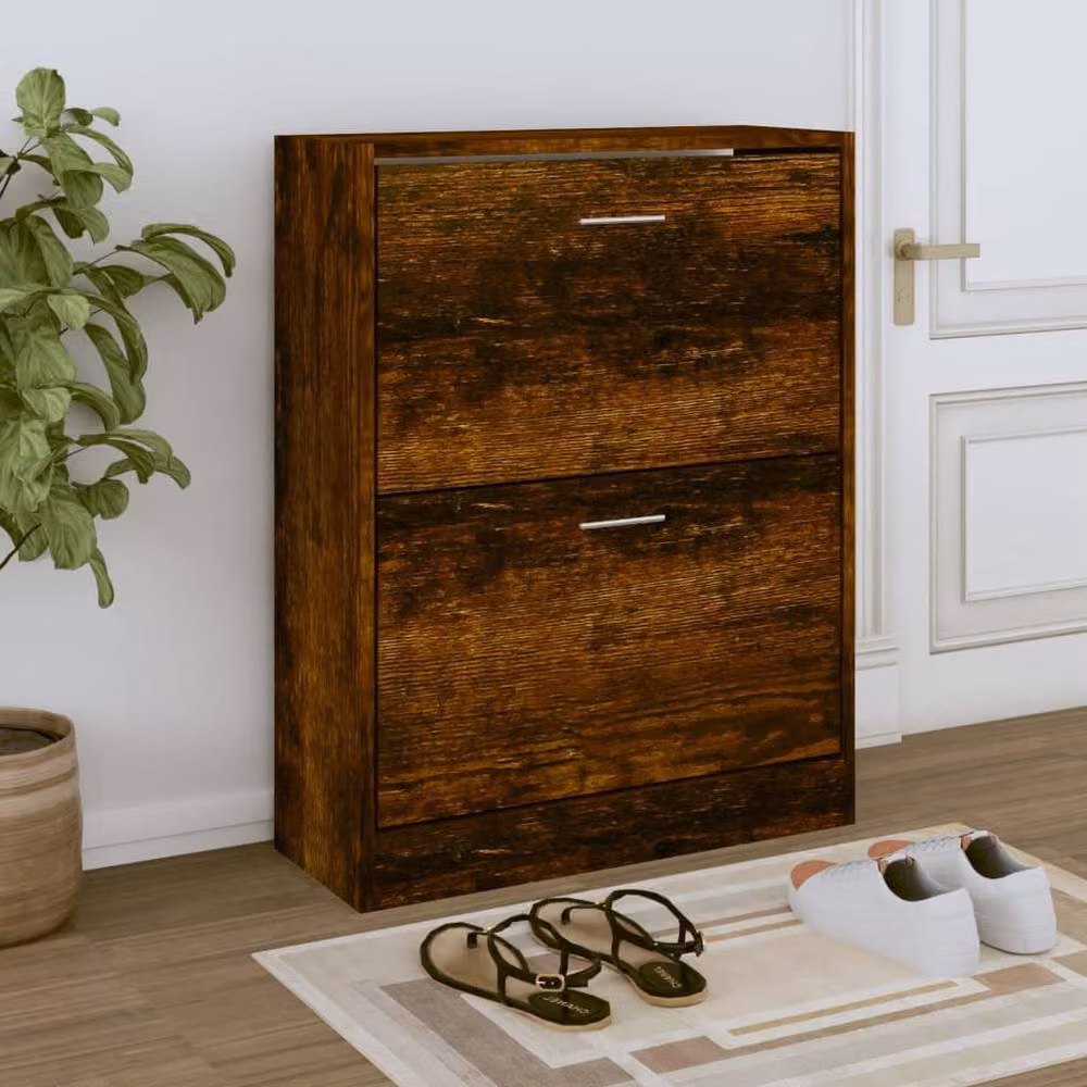 Berkfield Home Smoked Oak Shoe Cabinet in Brown, W/D/H: 63 x 24 x 81 cm – 2