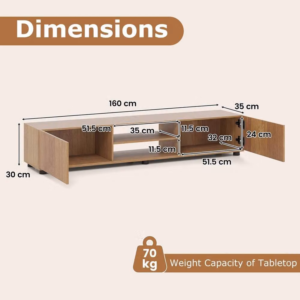 Havendro Natural Wood and Metal TV Unit with 2 Doors for up to 70 Inch TVs in Sand and Brown – 2