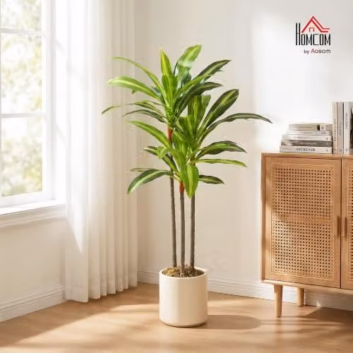 HOMCOM 90cm Artificial Dracaena Tree with Bendable Trunks in Green and White